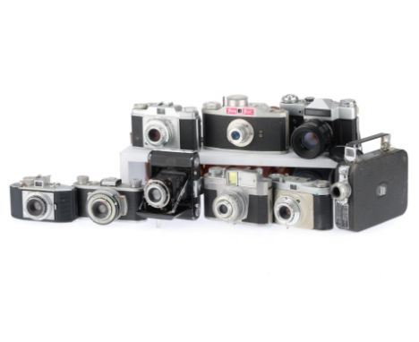 A Mixed Selection of Cameras, to include a Zenit E, in case, working, a Kodak 35, an Agfa Karat, an Edixa, a Zeiss Ikon Telma