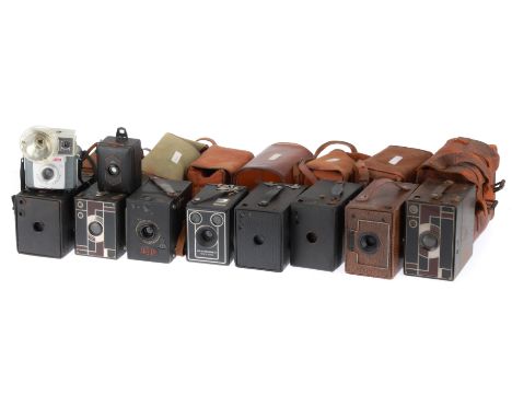 A Selection of Box Cameras, various sizes and models, mostly Kodak, mostly with cases, untested, 10off.