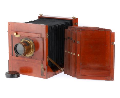 A Mahogany and Brass Full-Plate Portrait Tailboard Camera, mahogany and brass construction, unsigned, with portrait orientati