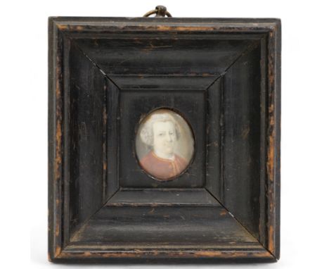 English School (18th century): Portrait of a Georgian Gentleman Wearing a White Wig and Red Jacket, miniature watercolour on 
