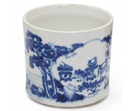 18th/ 19th century Chinese porcelain blue and white bitong or brush pot, of slightly tapering cylindrical form decorated with