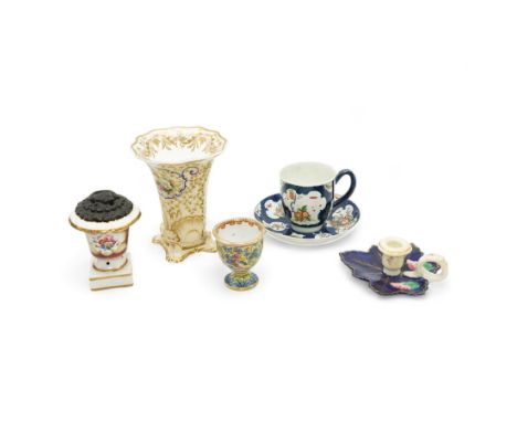 19th century porcelain campana form pot pourri vase, with associated cover, probably Derby, 18th century Worcester scale blue