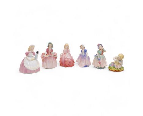 Five Royal Doulton figures comprising 'Rose', 'Dinky Do', 'Bo Peep', 'Cookie' and 'Babie', together with a Royal Worcester fi