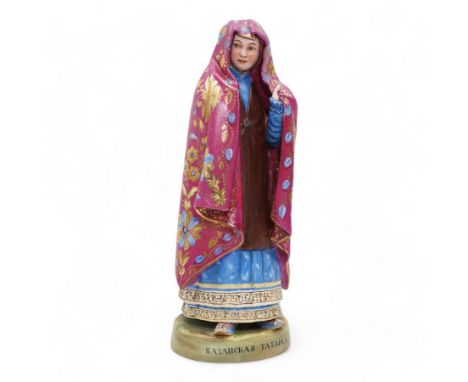 Russian biscuit porcelain figure depicting 'Kazan Tatar' from the Peoples of Russia series, marks for Riga factory 1891-1917,