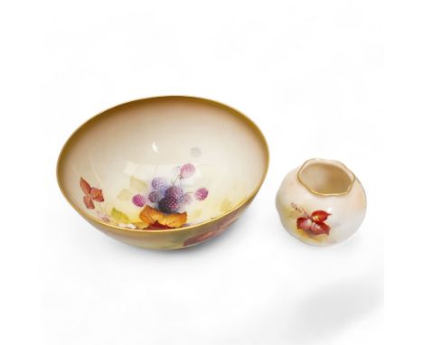 Royal Worcester porcelain vase c1931, hand painted with autumnal fruit and berries by Kitty Blake, signed, shape no. G161, H7