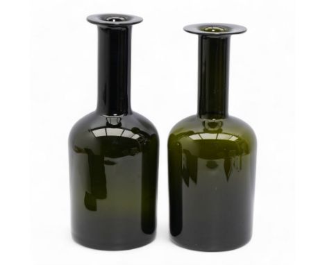 Otto Brauer (1911–1984) for Holmegaard, two large olive green Gul vases (Gulvvase), each of bottle form with flared rim, H45c