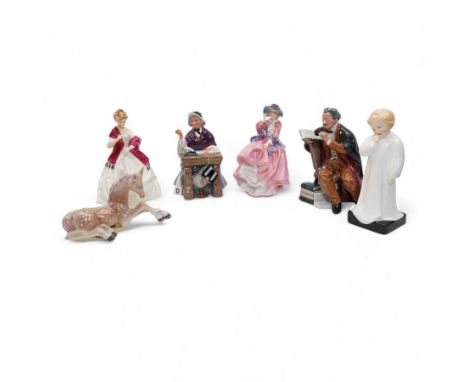 Four Royal Doulton figures comprising 'The Professor' HN2281, 'Schoolmarm' HN2223, 'Darling' HN1319 and 'Top o' the Hill' HN1