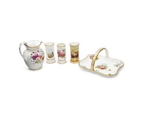 Early 19th century Spode porcelain basket, hand painted with pink roses and forget me nots and inscribed 'Walk Upon', L20cm, 