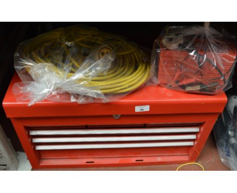 POLICE > Red toolbox and a selection of tools including a car battery charger. [VAT ON HAMMER PRICE] [NO RESERVE] 
