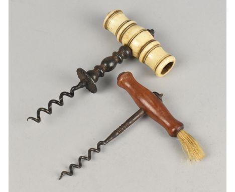 Two Vintage Corkscrews, Bone Handled Example Missing Brush