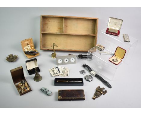 A Cutlery Tray Containing Collection of Various Curios to include Vintage Pens, Cufflinks, Watches, Pens, Medallions, Corkscr