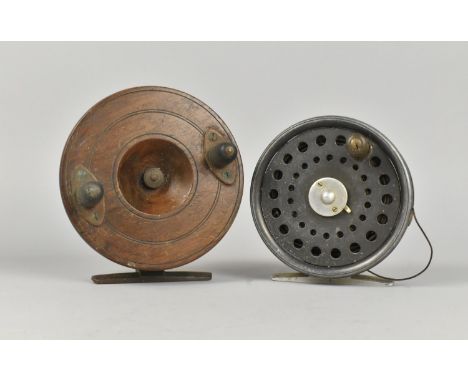A Vintage Wooden Fly Fishing Reel and a Foster Brothers Metal Example