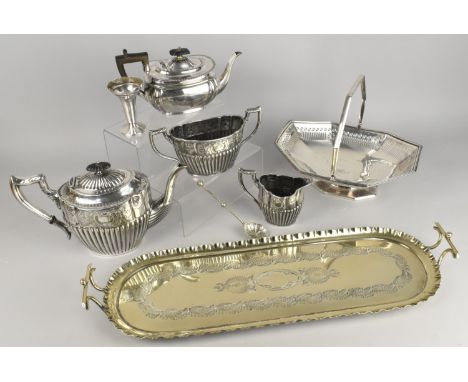 A Collection of Various Silver Plate to Comprise Three Piece Tea Service, Tray, Basket, Ornate Spoon etc