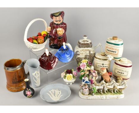 A Collection of Ceramics to Comprise Royal Doulton Character Jug, Sir John Falstaff, Coalport Ladies, Wade Barrel Decanters, 