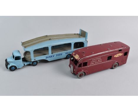 Two Vintage Unboxed Dinky Supertoys, British Railways Horsebox No 981 and Pullmore Car Transporter 982