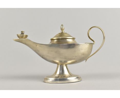 An Edwardian Silver Table Lighter in the form of 'Aladdin's Lamp' and with Serpent Handle, Birmingham 1909, 12.5cms Wide