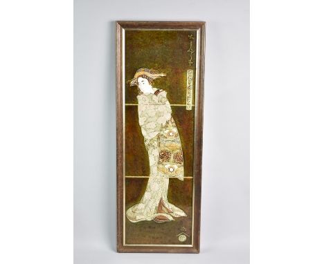 A Framed Maw & Co. Tile Triptych, Geisha Girl, 60x19cm