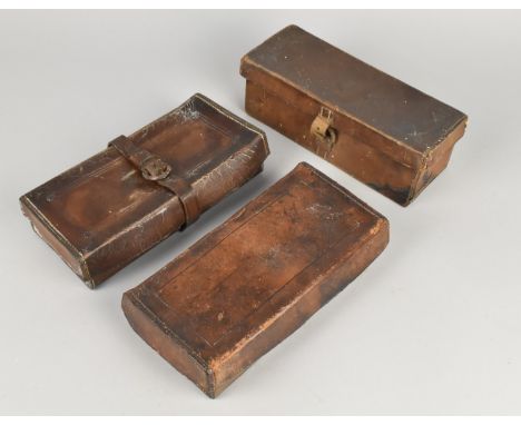 A Collection of Three Vintage Leather Fisherman's Fly/Tool Boxes Containing Various Vintage Tools including Magnifying Glass,