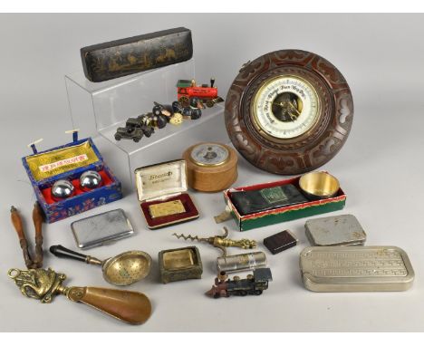 A Collection of Various Vintage and Later Items to Comprise Oak Cased Wall Barometer, Lighter, Cork Screw, Chinoiserie Lacque