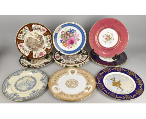 A Collection of Various Decorative Plates to Comprise Spode The Westminster Abbey and Mulberry Hall Plates, Three Minton Broc