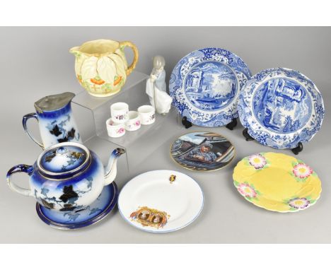 A Collection of Various Ceramics to Comprise Spode Italian Bowls, Art Deco Bewley Relief Jug, Similar Plate, Lladro Figure, C