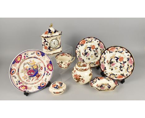 A Collection of Mason's China to Comprise Mandalay Mantle Clock, Plates, Ginger Jar etc