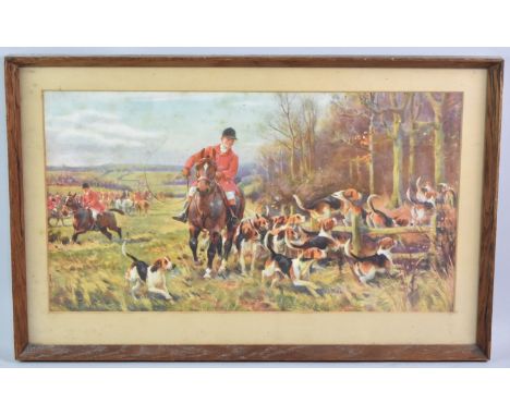 A Framed Hunting Print, Huntsman and Hounds, Subject 45x25cm