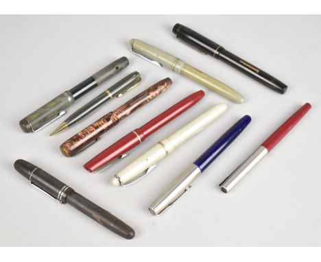 A Collection of Ten Vintage Ink Pens, None with Gold Nibs