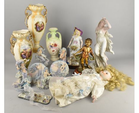A Collection of Various Items to Comprise Continental Porcelain Vases, Figural Ornaments, Resin Mermaid Ornaments, Porcelain 
