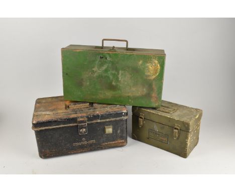 Three Vintage Metal Ammunition Boxes One with War Department Mark