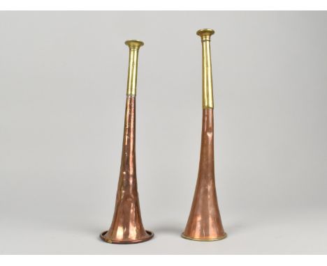Two Vintage Copper and Brass Hunting Horns, Unstamped