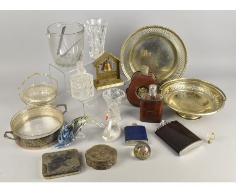 A Collection of Various Vintage and Later Items to Comprise Hip Flasks, Japanese Metal Relief Boxes, Glassware etc