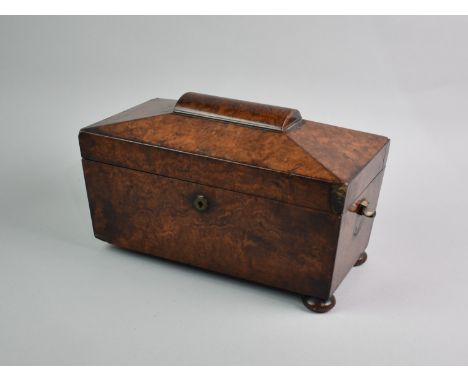 A Mid 19th Century Burr Walnut Sarcophagus Shaped Tea Caddy, for Full Restoration, 32cms Wide