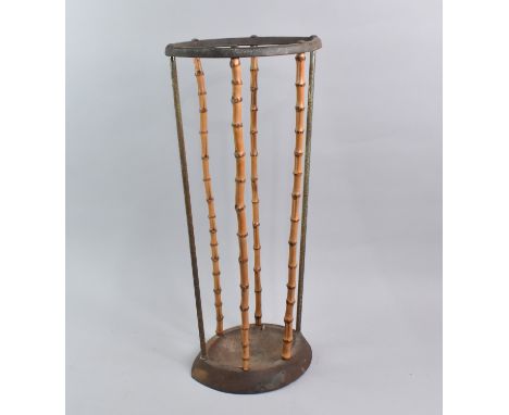 A Vintage Oval Stick Stand with Brass and Bamboo Supports, 51cms High