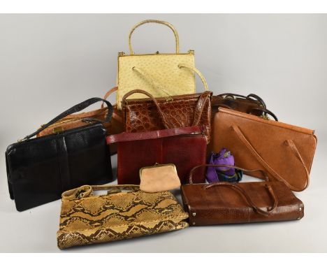 A Collection of Various Vintage Ladies Crocodile Skin and Other Handbags to Include Waldybag, Riviera etc
