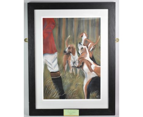 A Framed Hunting Pastel, Hounds and Huntsman, Tilted 'Where Next Boss', Subject 39x56cm