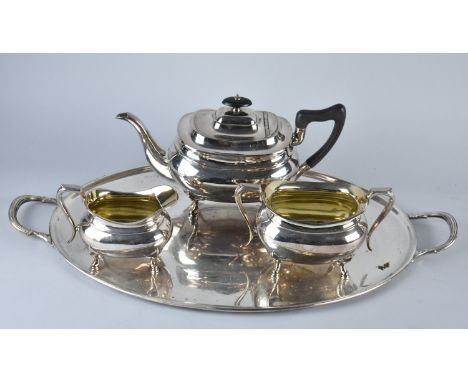 A Silver Plated Three Piece Tea Service together with Oval Two Handled Tray