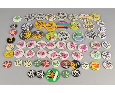 A Collection of Various Vintage Pin Badges to Include Clarks, Sports, Tennis, Vodka, Girl Guides, etc