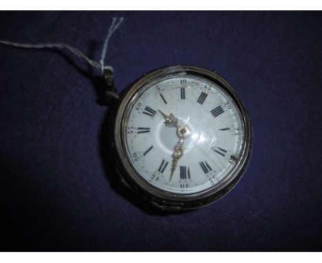 SILVER POCKET WATCH, HAND PAINTED PICTURE OF LADY AND GENTLEMAN
