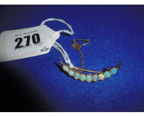 15ct GOLD AND OPAL CRESCENT BROOCH