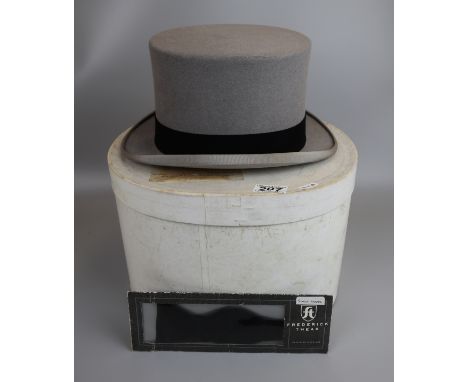 Grey top hat in box by Lock &amp; Co of London &amp; bow tie