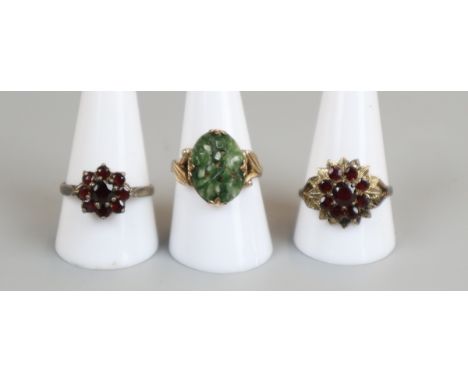 2 silver rings &amp; 1 'gold filled' ring to include jadeite