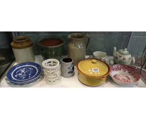 Shelf of ceramics to include stoneware