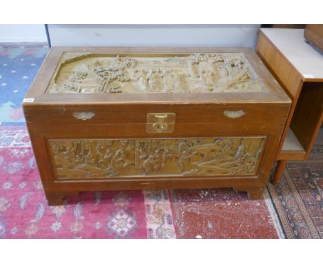 Oriental camphor wood carved trunk