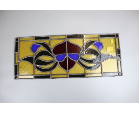 Leaded light stained glass panel - Approx 63cm x 25.5cm