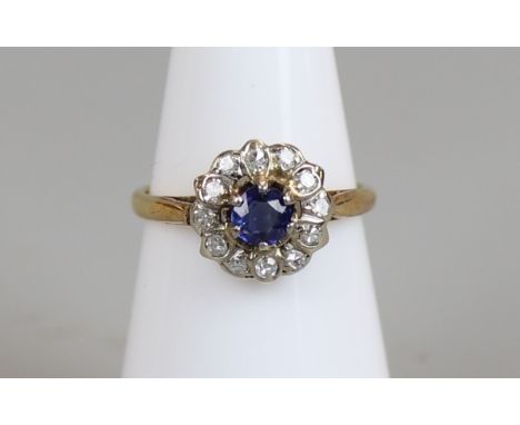 18ct gold &amp; platinum set sapphire &amp; diamond ring, size I½