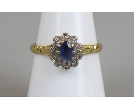 18ct gold sapphire &amp; diamond ring, size N¼