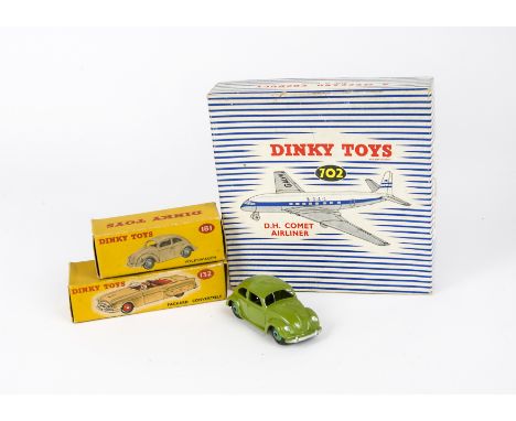 Dinky Toys Cars and Aircraft, 181 Volkswagen in lime green and mid green hubs, 132 Packard Convertible in light green with re