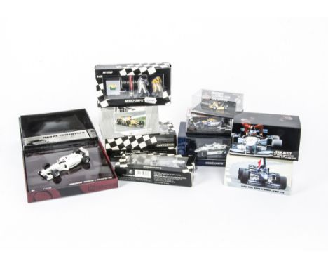 Minichamps Competition Models, A boxed/cased collection of 1:43 scale and smaller vehicles and figures including, 90099 Honda