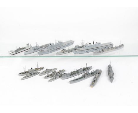 Various makers 1:1200 scale Naval metal and resin waterline vessels, metal, ALK 72 Illustrious , 72A Ark Royal, OS 106 Floati